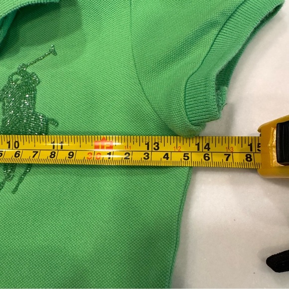 Ralph Lauren Girls Glitter Big Polo Shirt Green Short Sleeves Size Small (7) - Picture 5 of 8